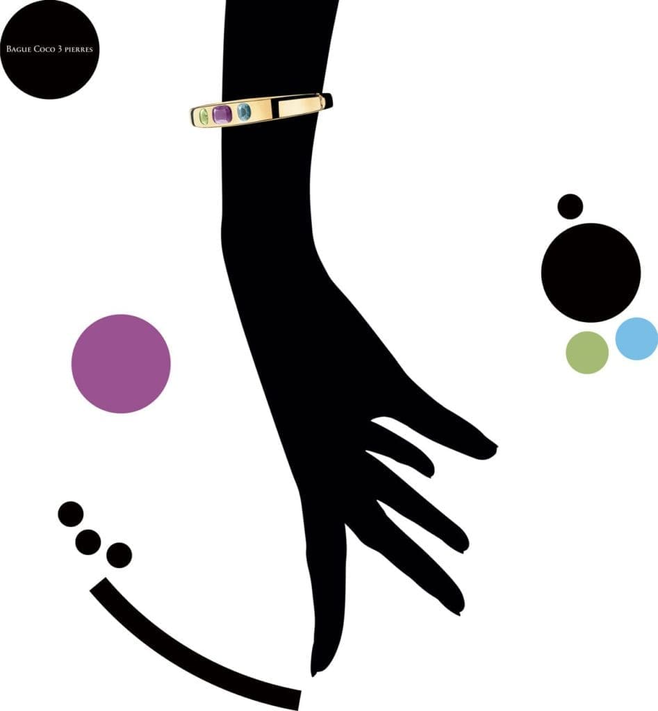 Bracelet « Coco trois Pierres » sur silhouette main noire dessiné par Ich&Kar