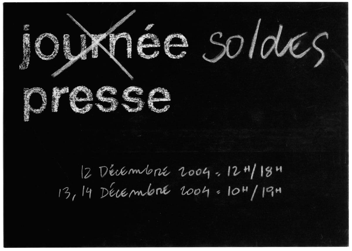 Carton d'invitation à la journée presse, rebaptisée soldes presse d'India Mahdavi, effet craie et ardoise, design IchetKar