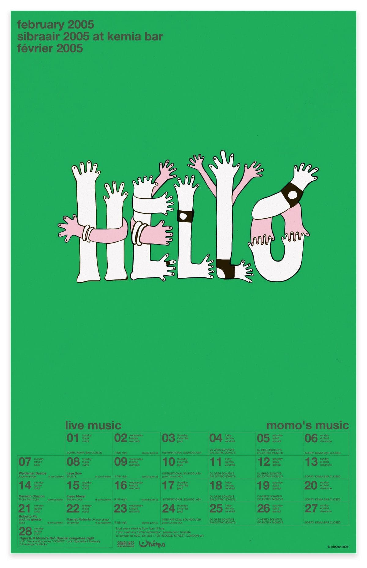 poster calendrier hello pour le mono et pour Uniqlo, design IchetKar