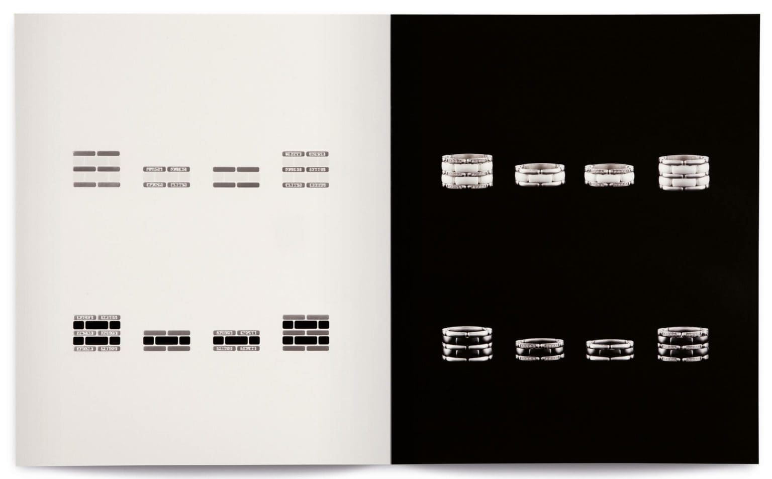 Interprétation graphique des bagues de chez Chanel, dorure, vernis et noir et blanc sous la direction artistique d'IchetKar