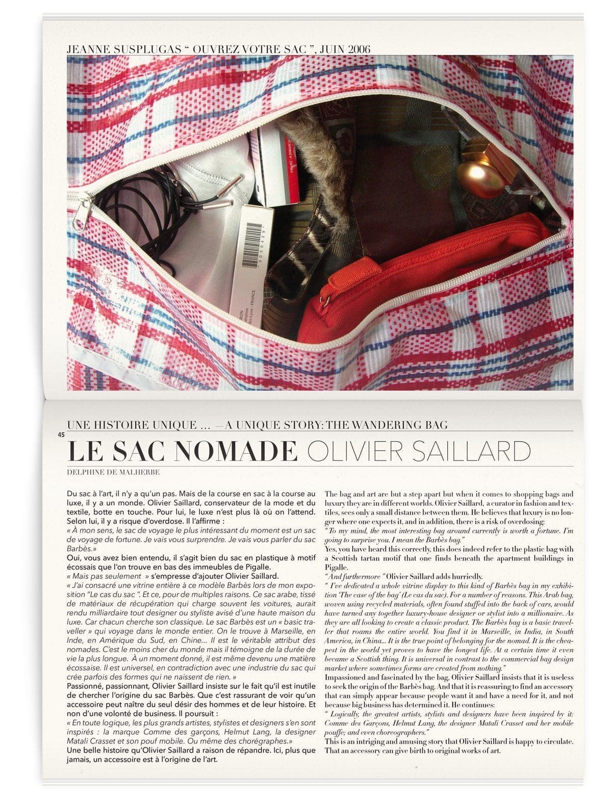 Article sur le sac nomade, dans le magazine Iconofly, revue d’art autour d’un accessoire le sac de voyage, design IchetKar