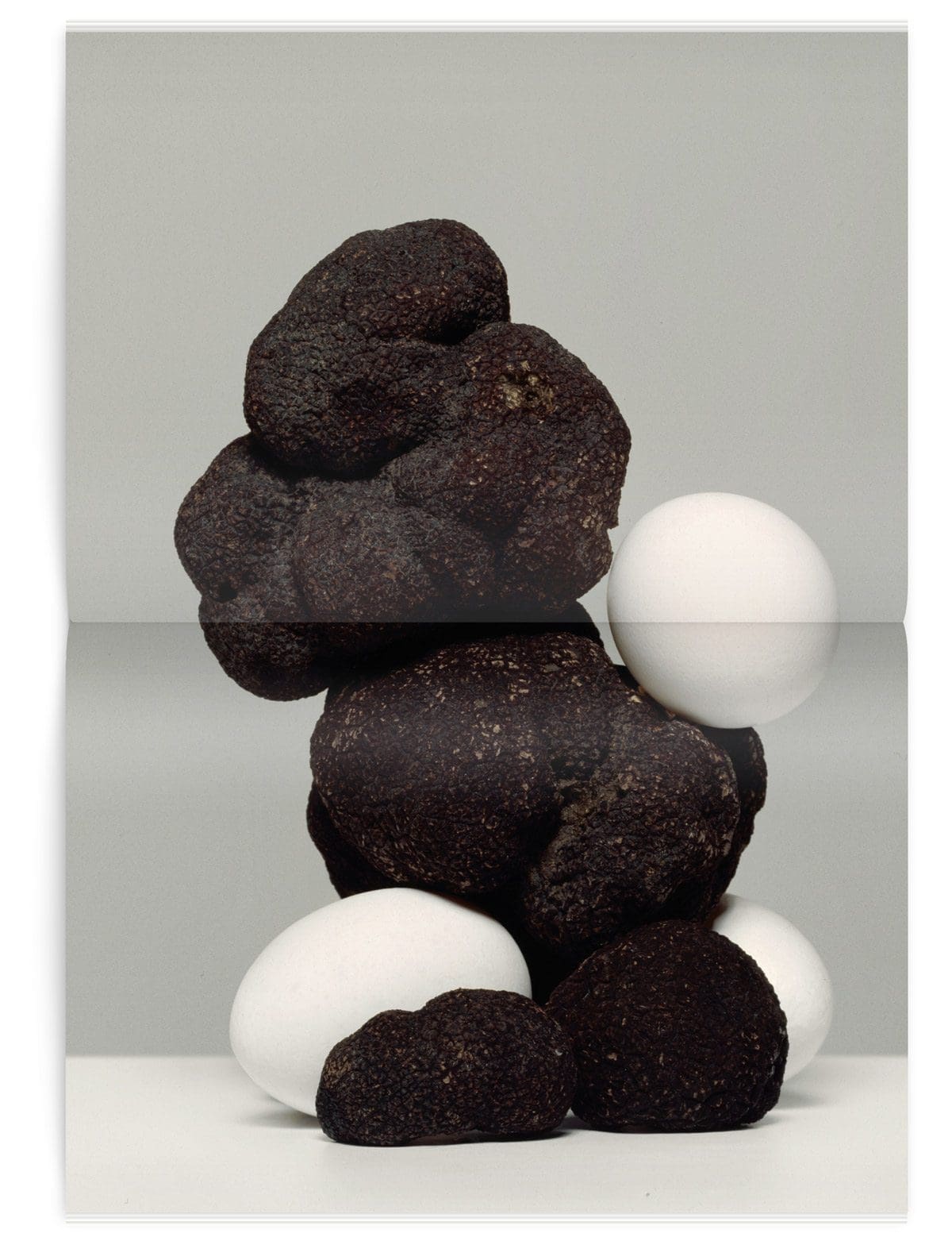 Photographie d'oeuf aux truffes dans le magazine Iconofly, revue d’art autour d’un accessoire le sac de voyage, design IchetKar