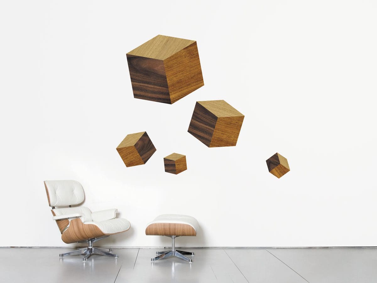 Wallstickers Domestic, touche du bois, cube graphique de texture pour porter chance, design IchetKar