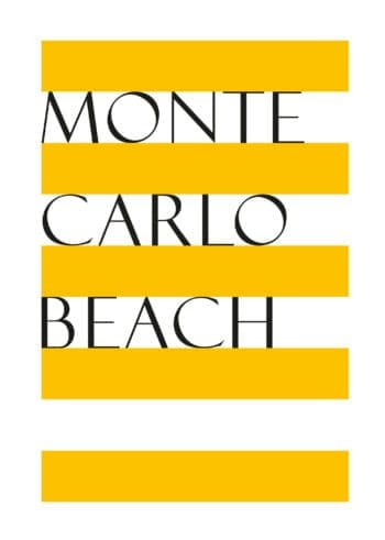 Logo du Monte Carlo Beach confiée par India Mahdavi à Ich&Kar. Une ambiance très bord de mer avec comme élément graphique la rayure.