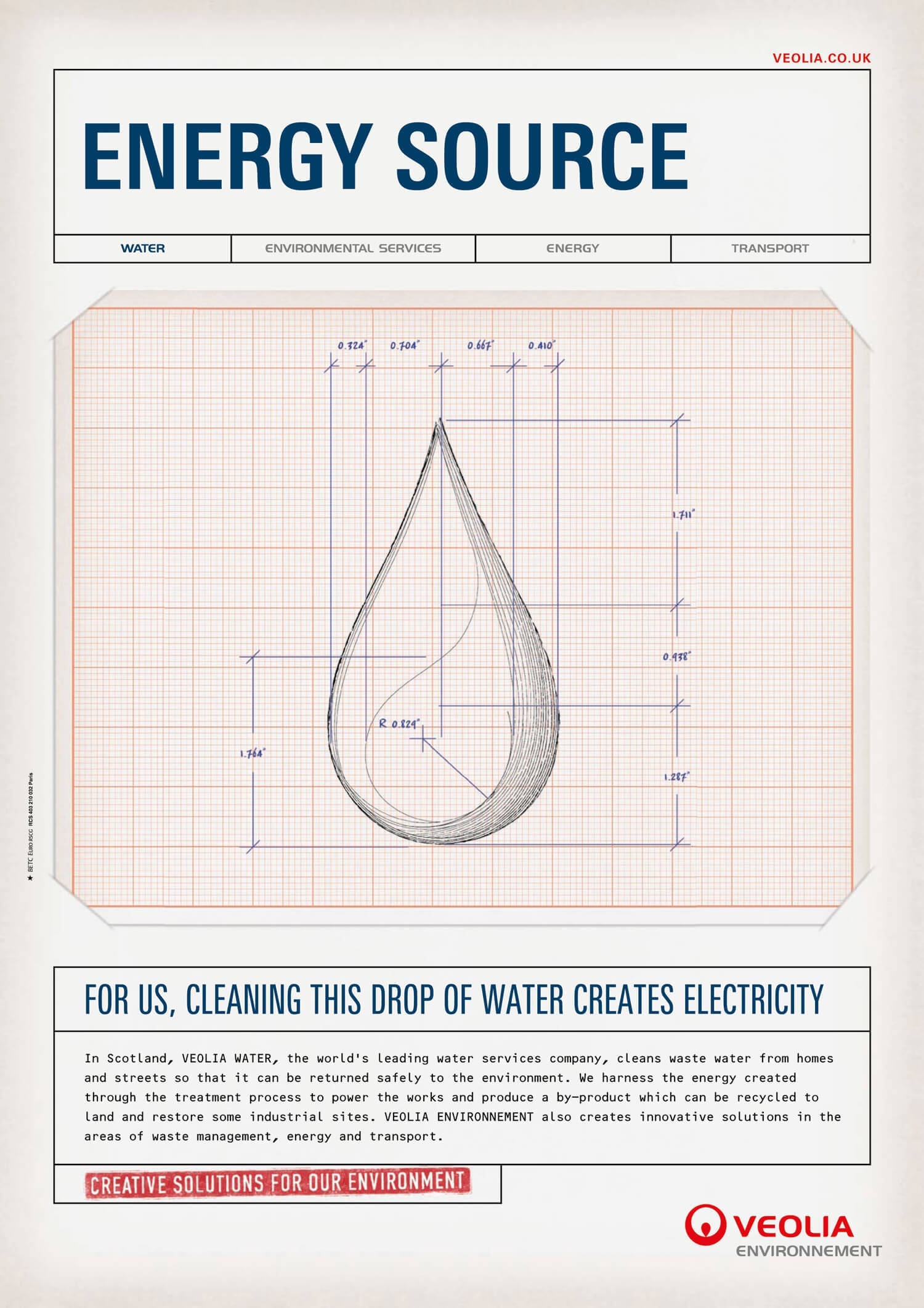 illustration pour la pub veolia d'une goutte d'eau pour l'agence de publicité betc, design ich&kar