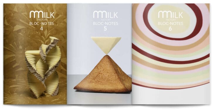 Les 3 couvertures du Bloc-notes Milk Factory, direction artistique et design graphique IchetKar