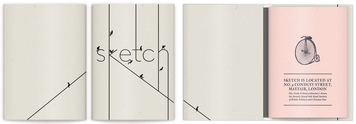 La brochure du Sketch London , rose poudré, sur-couverture poster et gravure, design IchetKar, fabrication Cent Pages