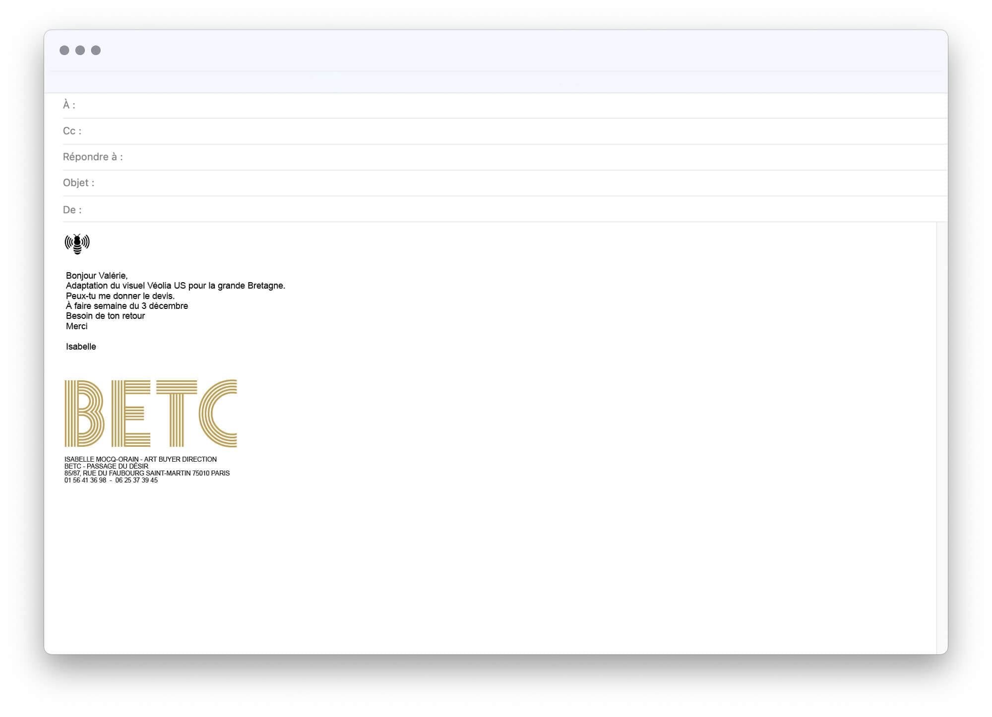 Le signature mail de l'agence de publicité BETC, design ichetkar