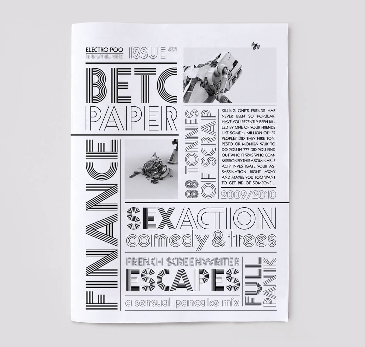 Premier numeros de BETC paper, le magazine de l'agence de publicité du meme nom, composition typographique avec la Prisma, design IchetKar