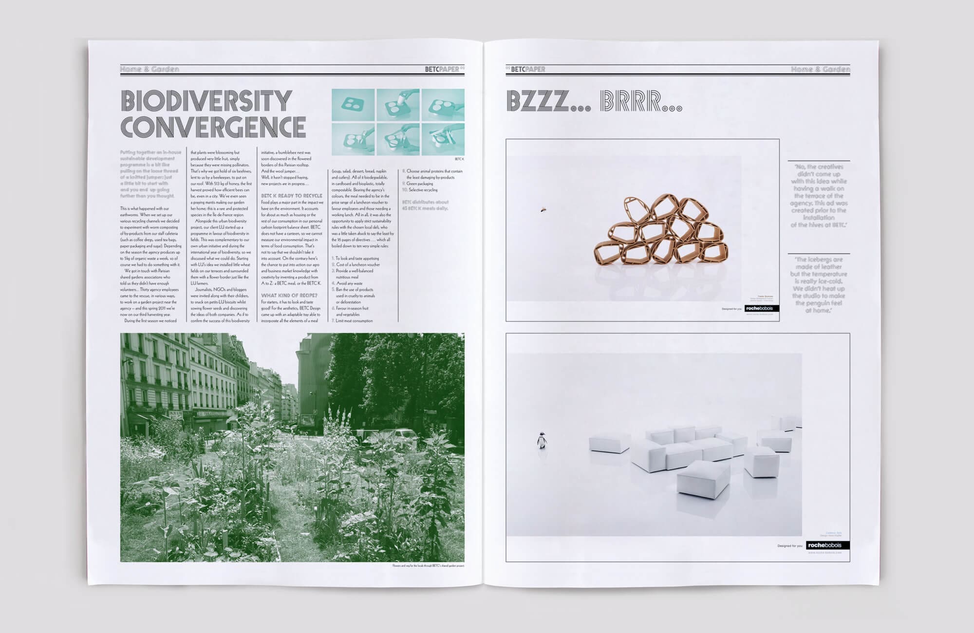 Double page du BETC paper, le magazine de l'agence de publicité du meme nom, composition typographique avec la Prisma, design IchetKar