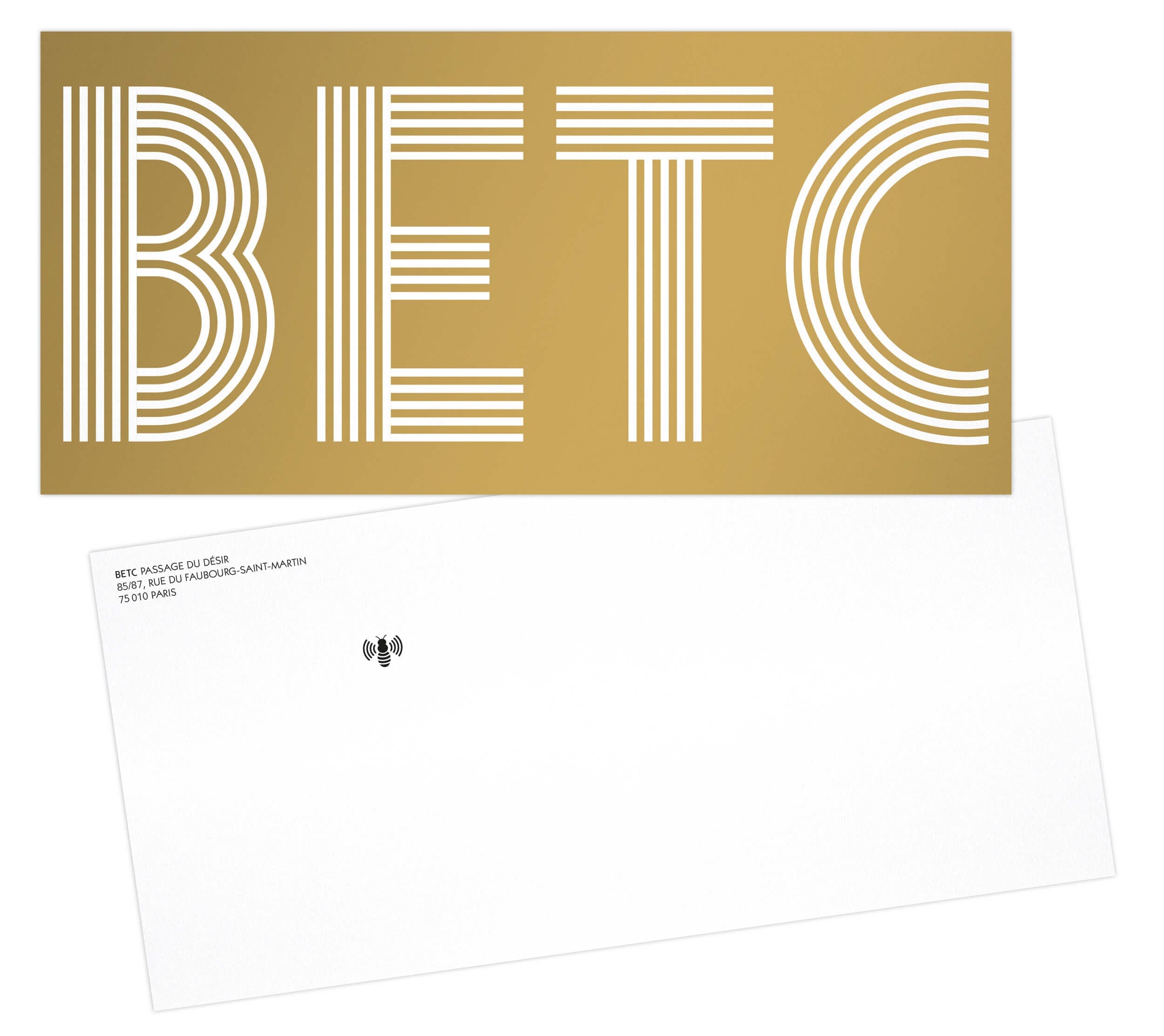 Papeterie carte de correspondance, or et noir pour l'agence de publicité BETC, design IchetKar
