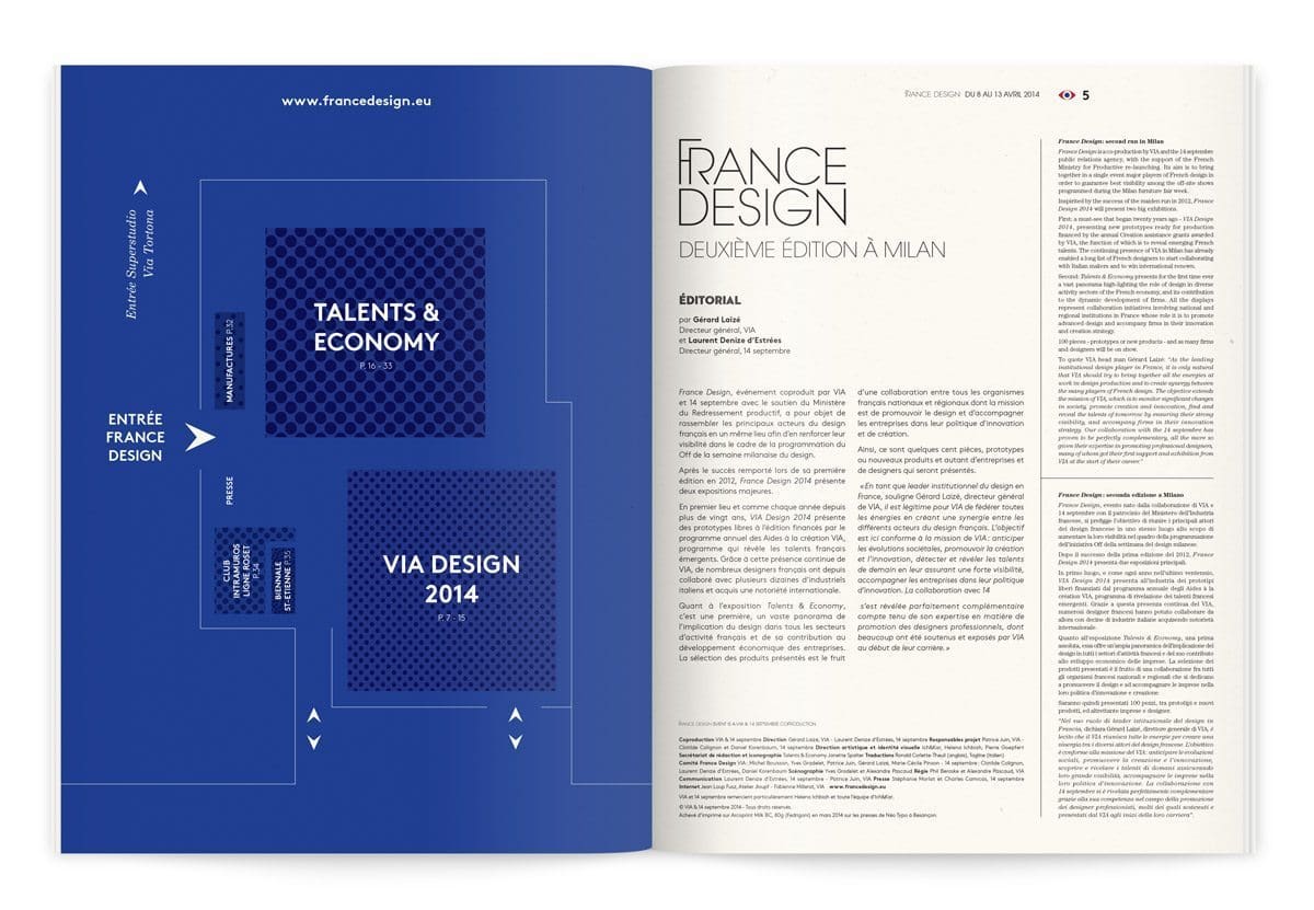 Catalogue France Design 2014 à Milan, plan de l'exposition et édito de la deuxième édition à Milan, design Ich&Kar