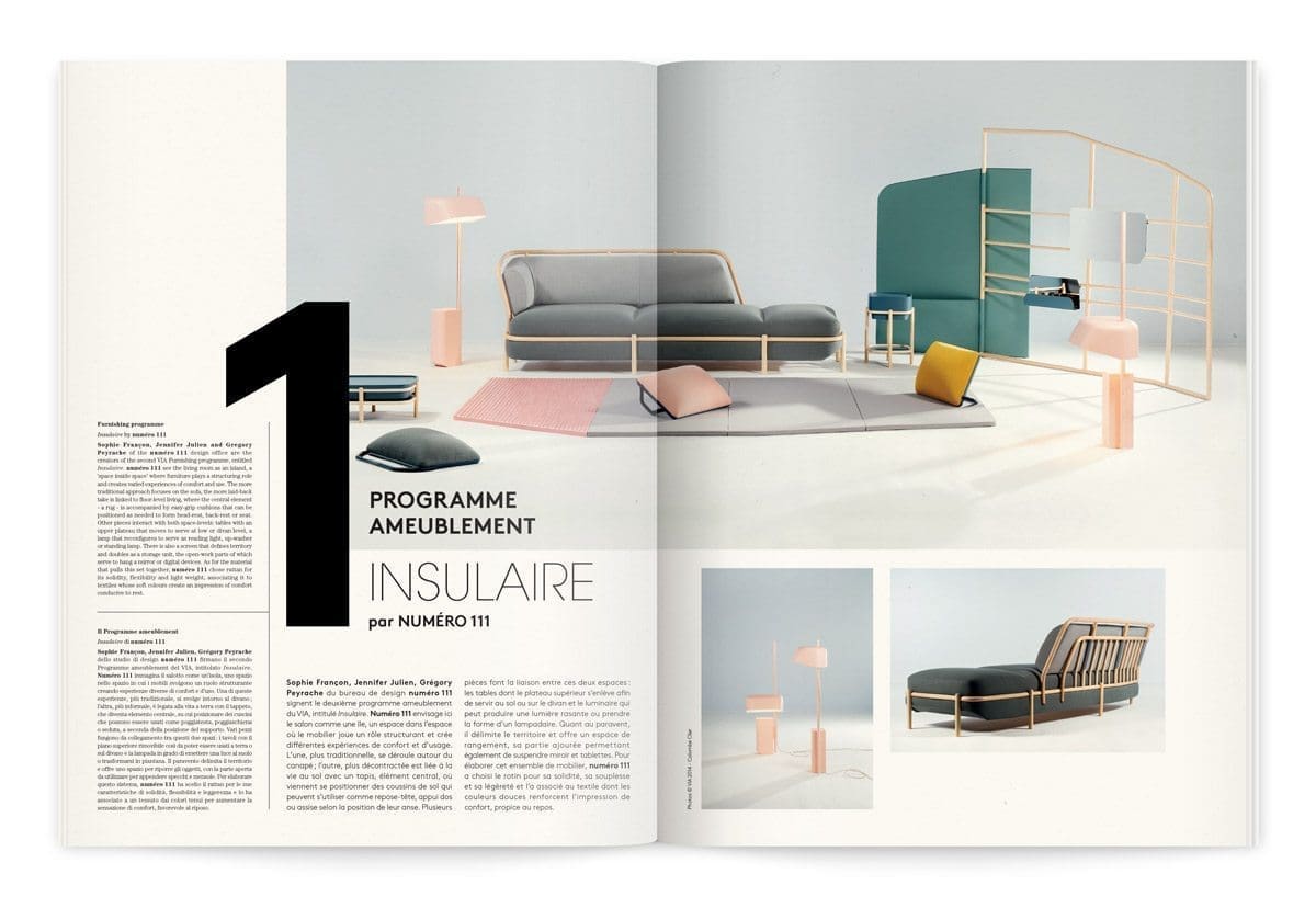 Catalogue de l'événement France Design 2014 à Milan, signé Ich&Kar, le programme ameublement, "Insulaire" par numéro 111