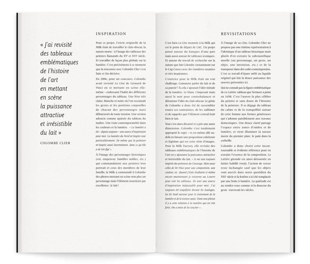 Catalogue de l'exposition Lac de Colombe Clier, texte de Yves Mirande. Une mise en page pure et délicate, design Ich&Kar