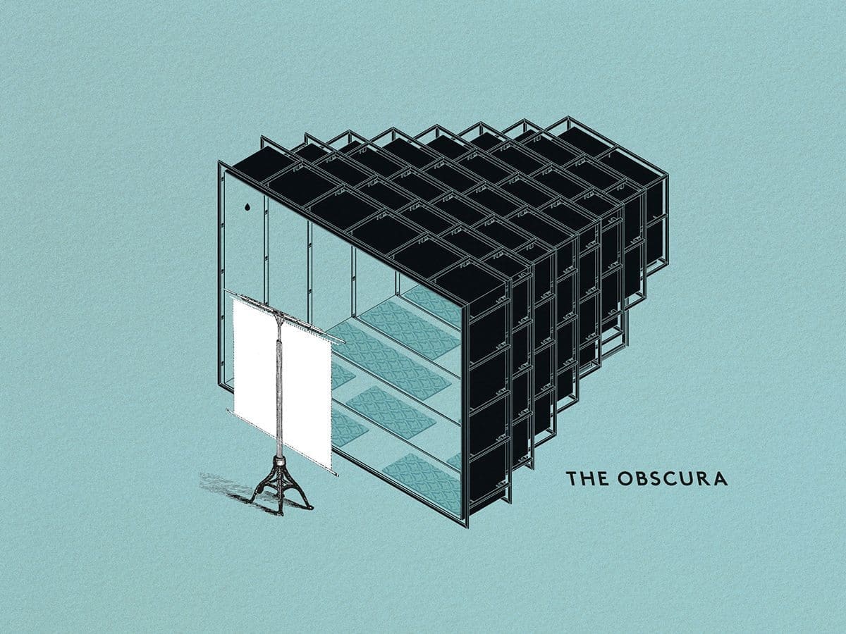 illustration symbolique de the obscura, un cinema installé dans une des structures telescopiques camera chiara annabel Karim Kassar