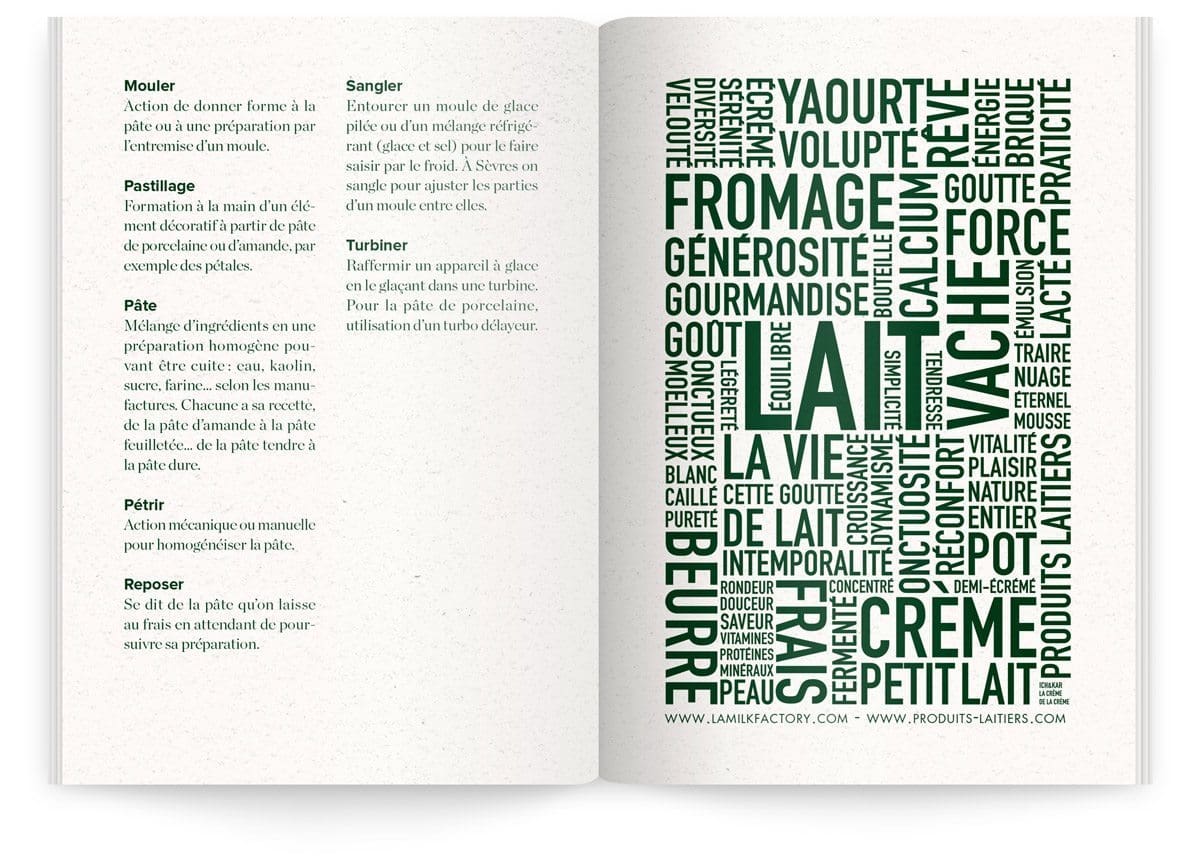 Menu du Sèvres Café par Sébastien Gaudard, lexique de mots et composition typographique, design Ich&Kar