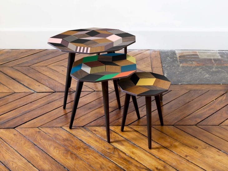 Ichetkar dessine Penrose, une collection de table: trois tables basses, un guéridon et une table.