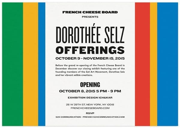 Verso de l'invitation pour l'exposition Offerings de Dorothée Selz