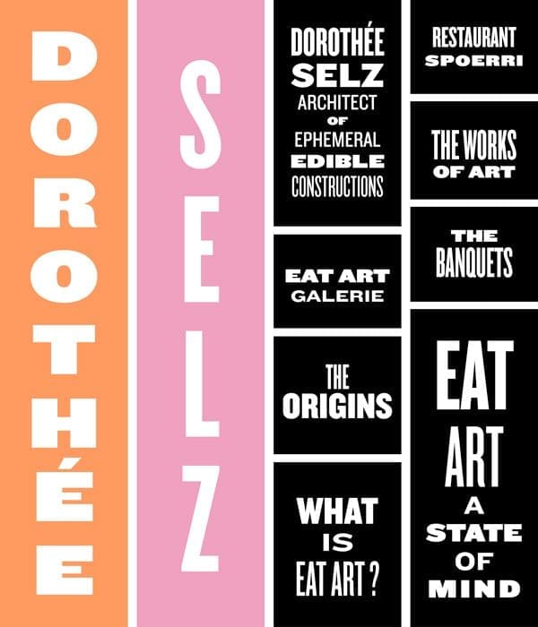 Composition typographique avec les titres qui rythment l'exposition Offerings de Dorothée Selz design et scénographie IchetKar