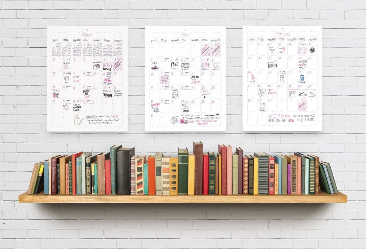 Wall Memo Calendar, calendrier intemporel à remplir et à accrocher au mur, édition Moulin Flèche