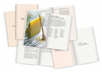 Michèle Gay crée 5 recettes de fromage parfumé avec accords champagne illustrées par Ich&Kar dans le catalogue Fromage O'Parfum.