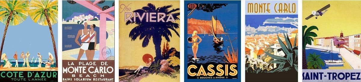 mood board affiches riviera cote d'azur, monte carlo, cassis, sainttropez