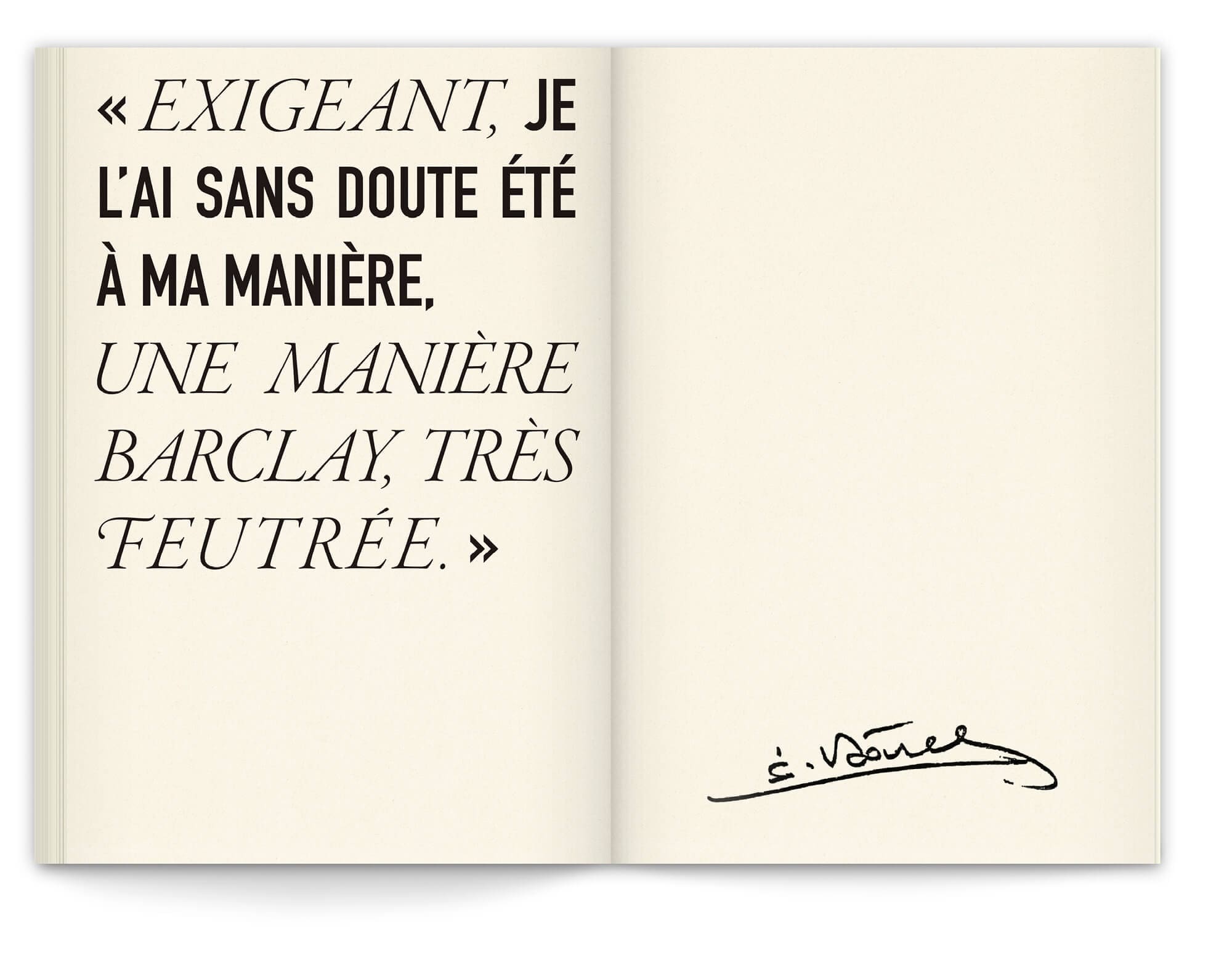 La signature d'Eddy Barclay avec une citation à la fin du livre, design graphique IchetKar, éditions riveneuves