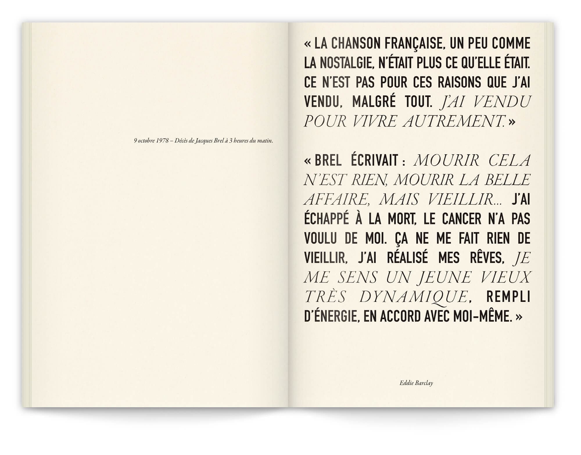 Intérieur du livre Barclay, une histoire de haute fidélité, citation, design graphique IchetKar, éditions riveneuves