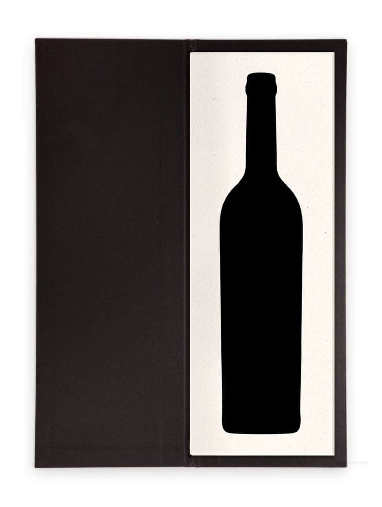 Une simple bouteille, du noir et blanc à la Coco Chanel, le menu se passe de dentelles…Carte des vins de La Gallery du Sketch signé IchetKar
