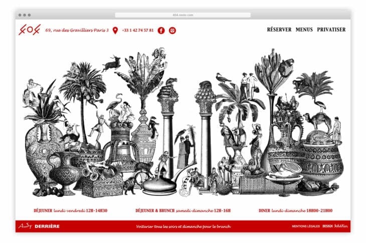 Home page du site 404 : design sur mesure par Ich&Kar, sobriété, imagerie originale, expérience utilisateur claire et ludique.