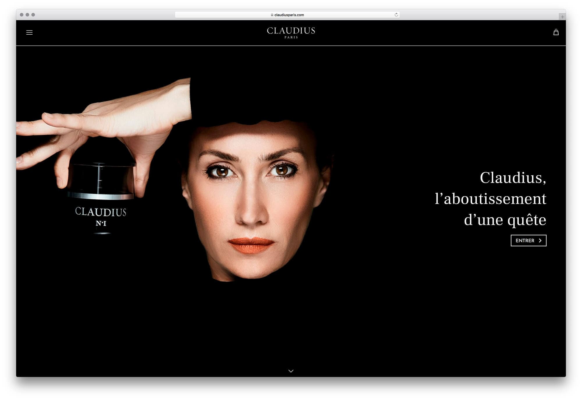 Site internet de Claudius, page d'accueil sur histoire la marque et de sa fondatrice Sophie Guillou, design par Ichekar