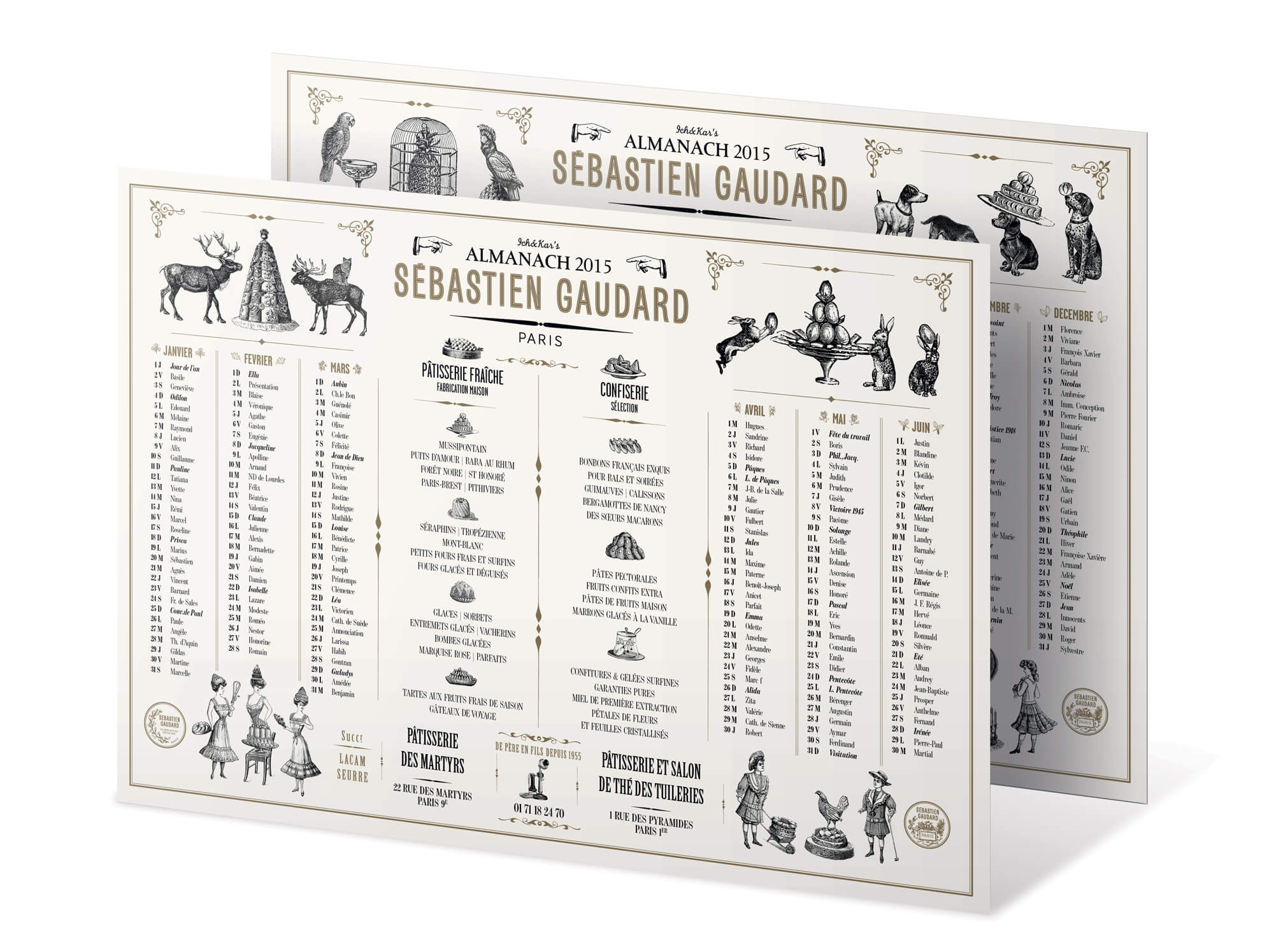 almanach 2015 dans un style gravures anciennes rétro dessiné par le studio de graphisme Ich&Kar à Paris