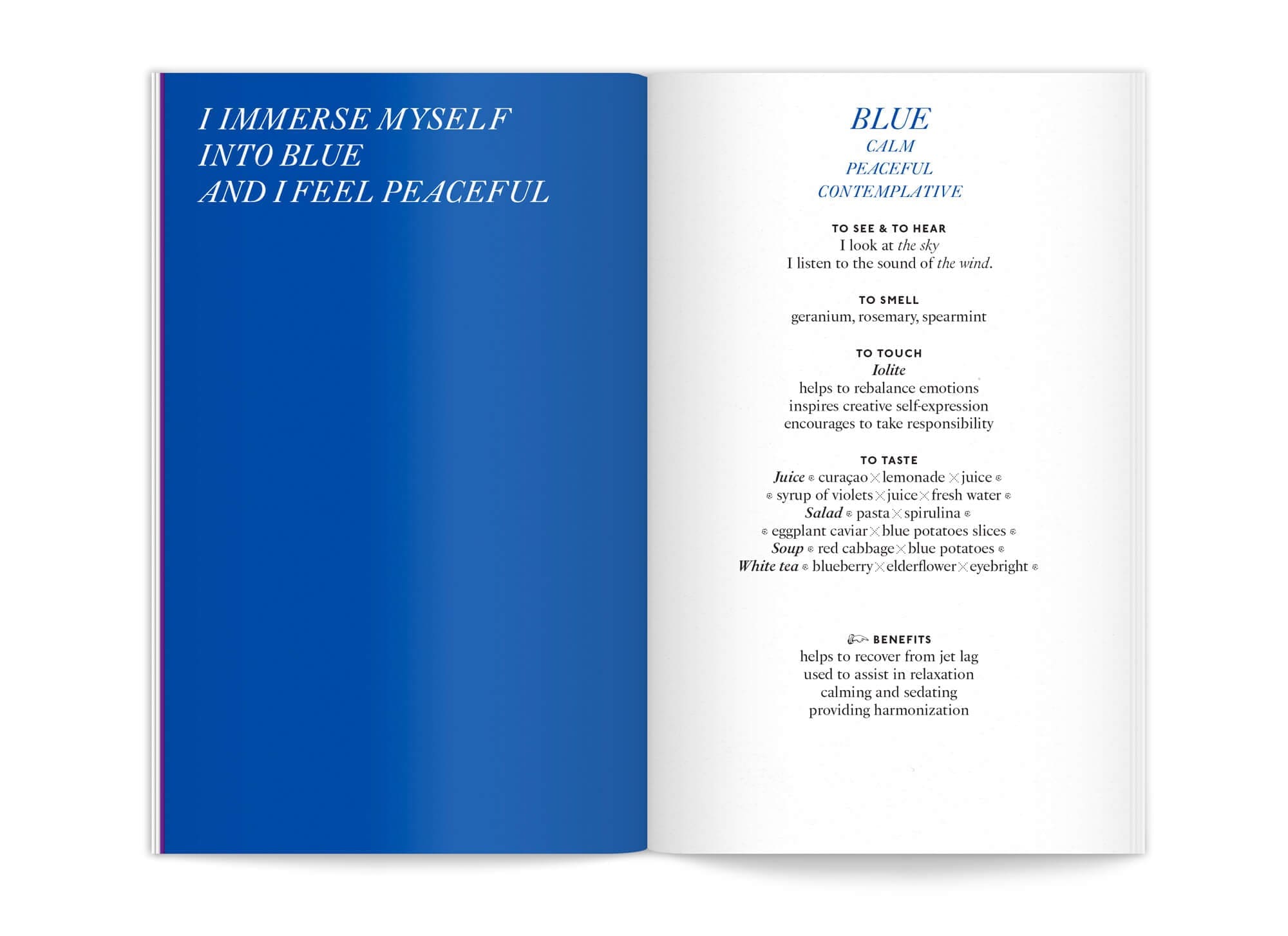double page centrale de l'édition "color benefits" pour mycocoon couleur bleue par le studio de graphisme IchetKar