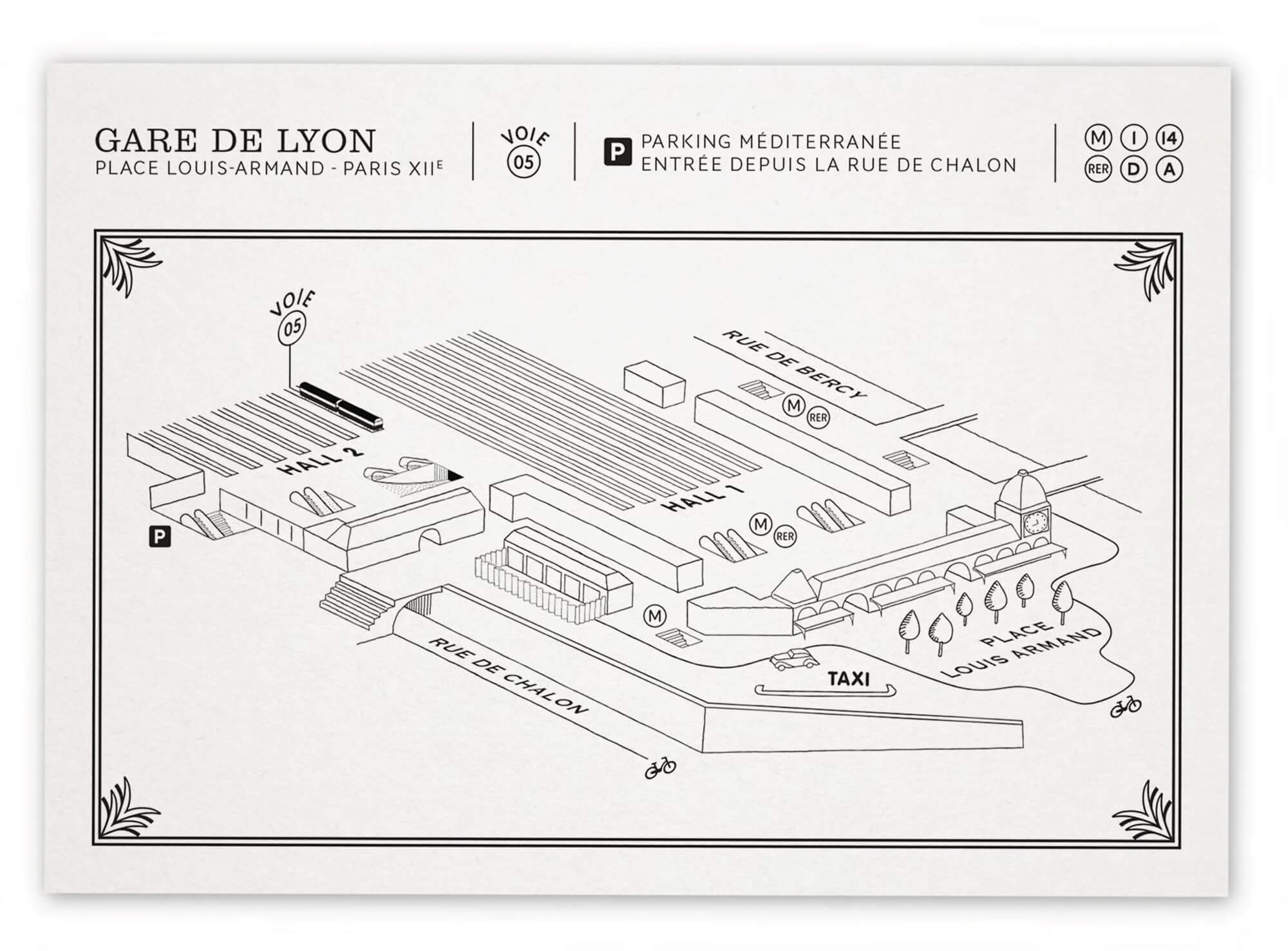 plan de la gare de lyon dessiné par Ich&Kar pour l'orient Express