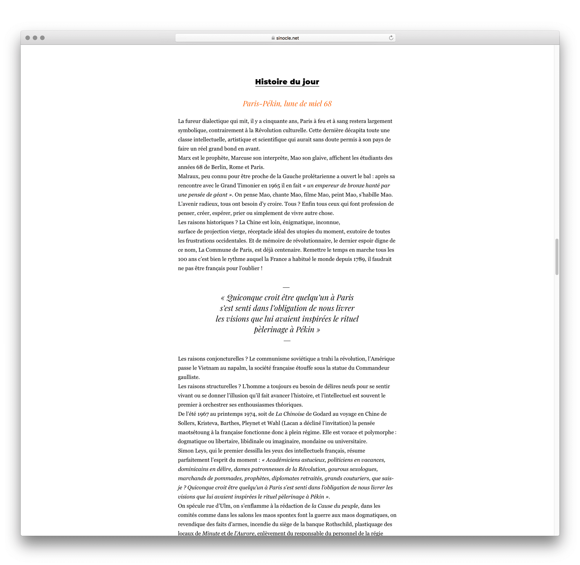 page d'un article du site web responsive Sinocle. Le nouveau média fondé par Paul Henri Moinet confie son site web a IchetKar