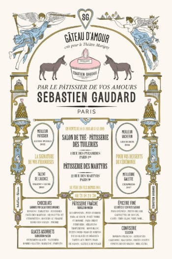 Ich&Kar dessine une affiche comme une réclame vintage à l'occasion du spectacle Peau d'âne pour Sébastien Gaudard qui cuisine le fameux gâteau d'amour