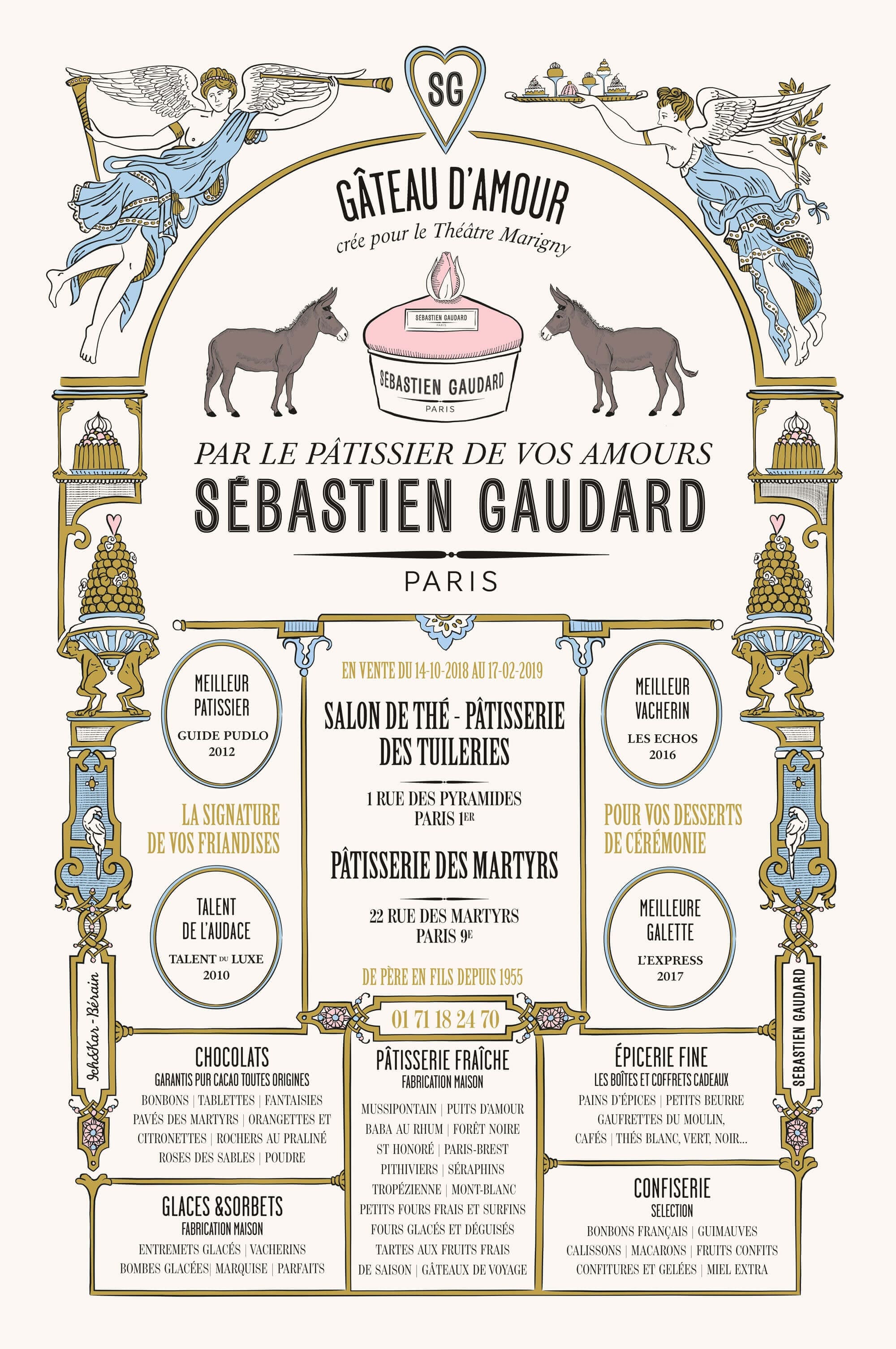 Ich&Kar dessine une affiche comme une réclame vintage à l'occasion du spectacle Peau d'âne pour Sébastien Gaudard qui cuisine le fameux gâteau d'amour