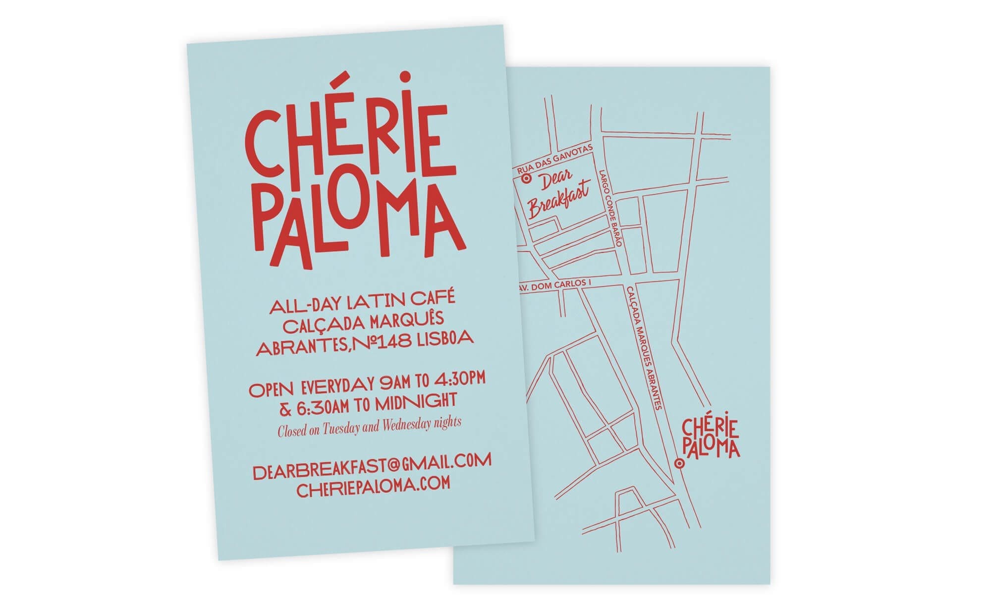 carte de visite du restaurant Chérie Paloma a Lisbonne design Ich&Kar