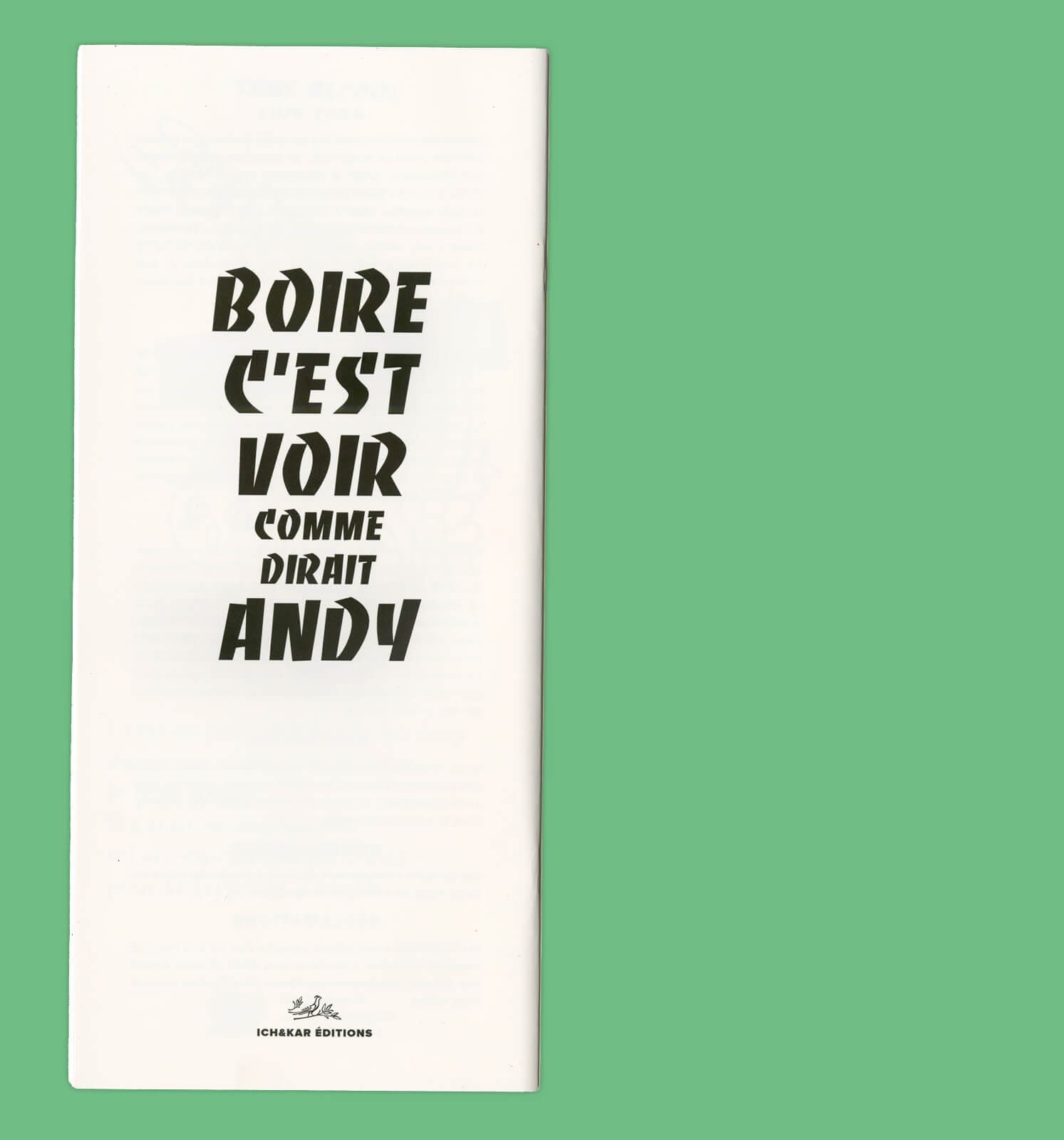 'Boire c'est voir', quatrième de couverturecarte Cocktails Signatures Automne 2021 pour Andy Wahloo, signé IchetKar