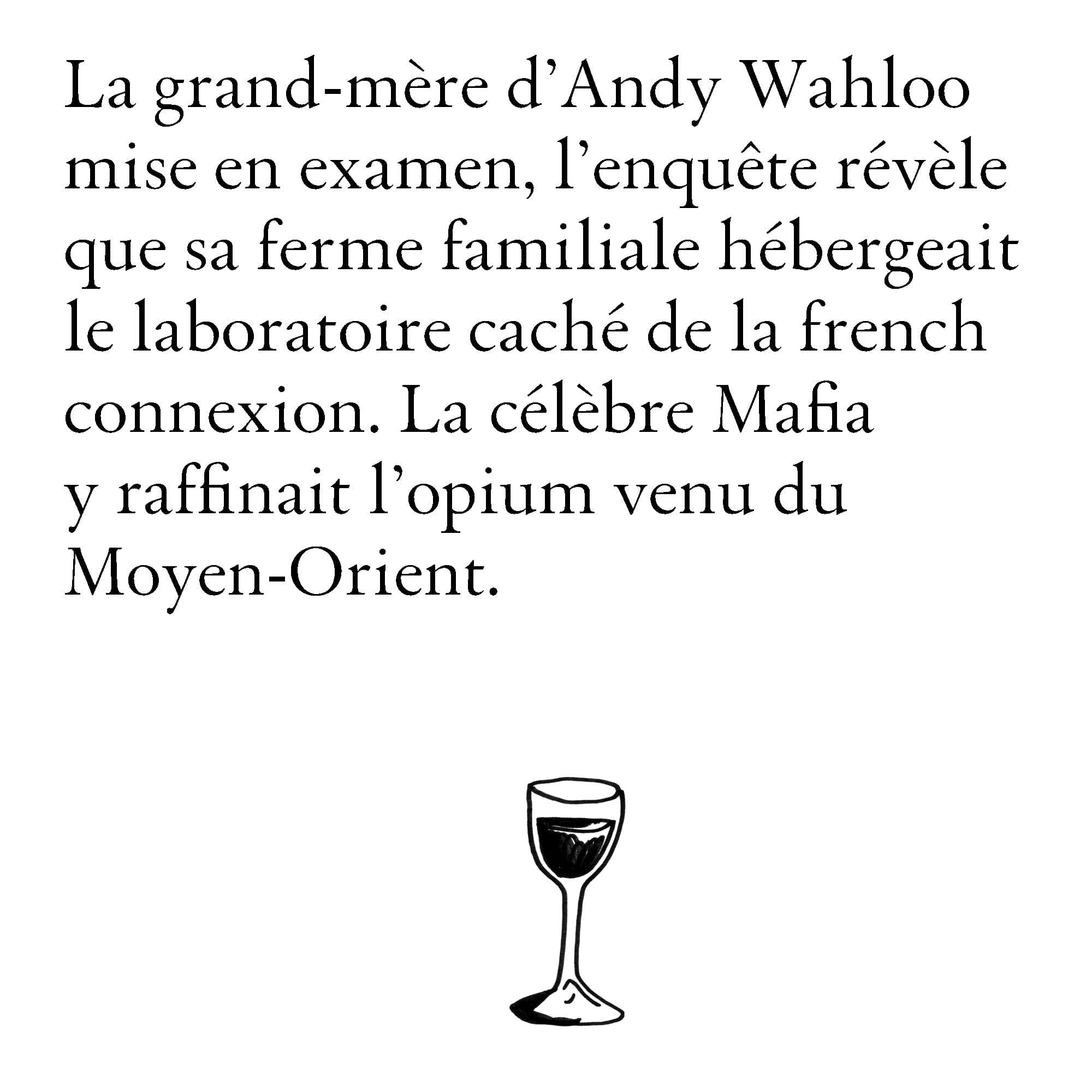 Texte signée IchetKar pour la carte Coktails Signtaures de Andy Wahloo: 'La French' trafique d'opium chez Mémé