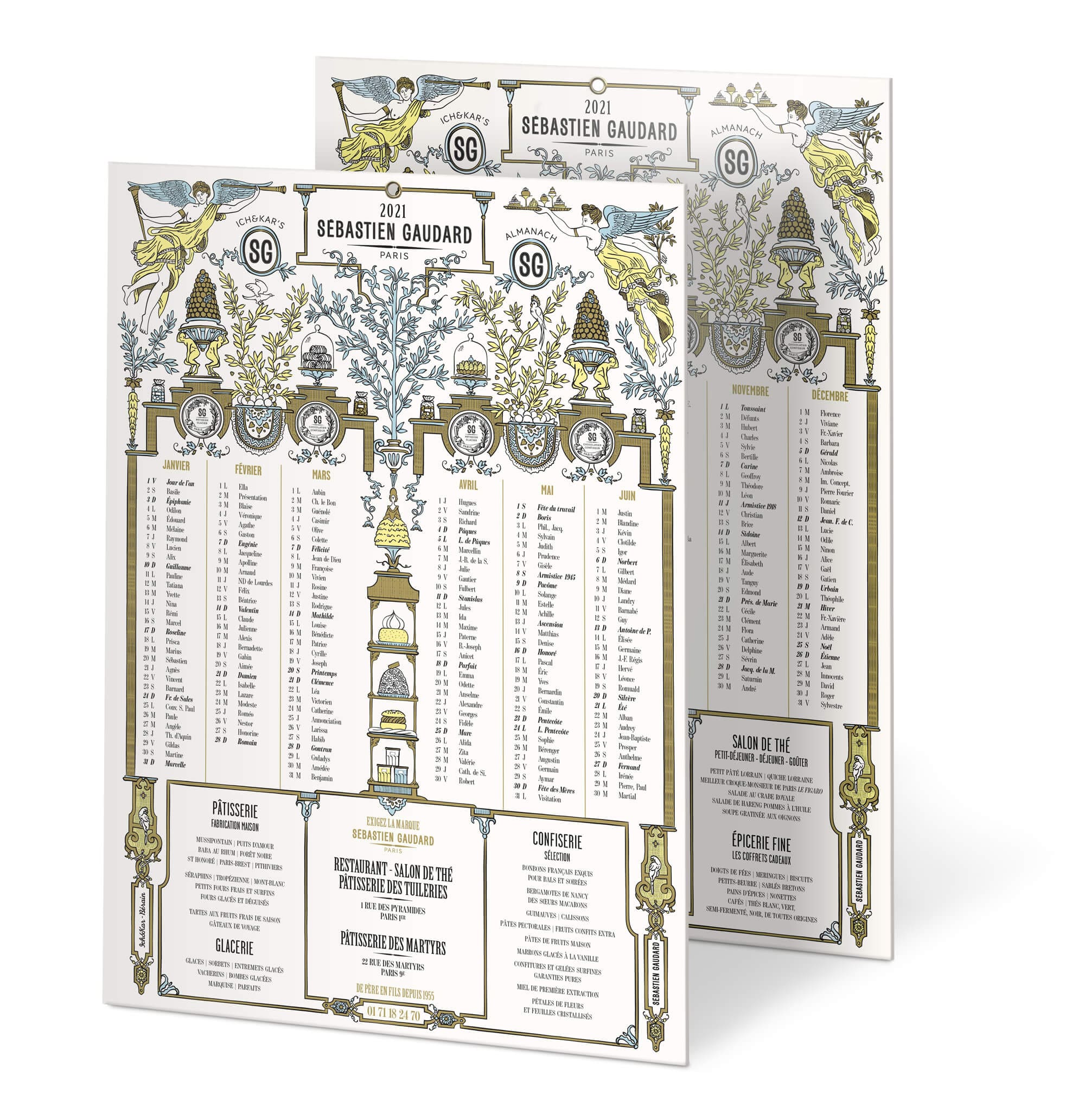 Inspiré du décorateur Bérain, Ich&Kar continue sa collaboration avec le patissier Sebastien Gaudard pour l'almanach 2021