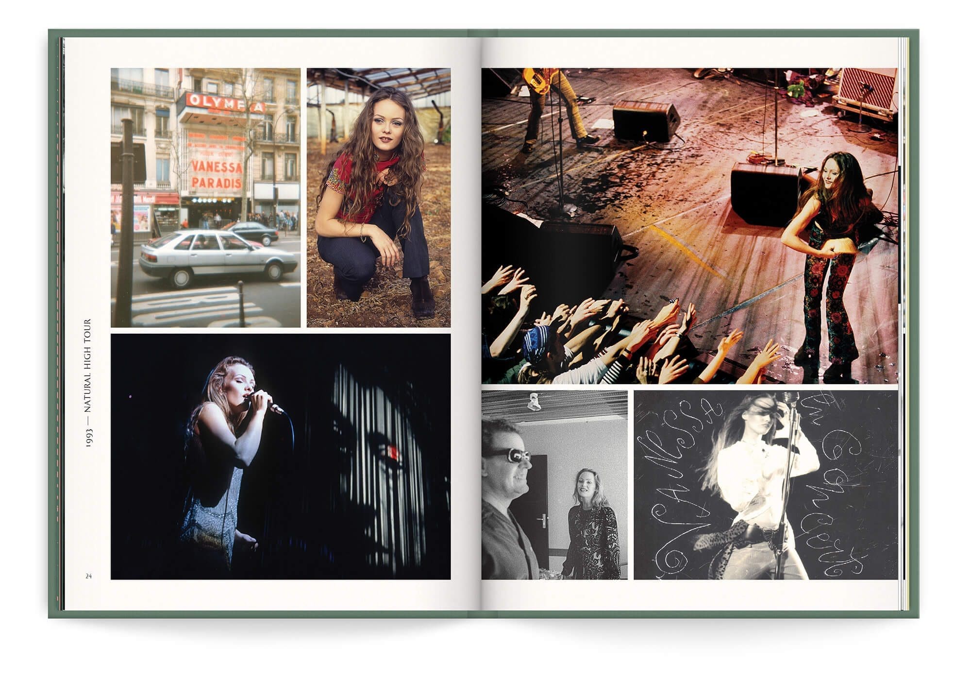 Double page de photos inédites pour le best of de Vanessa Paradis, Natural High Tour en 1993, design et mise en page IchetKar