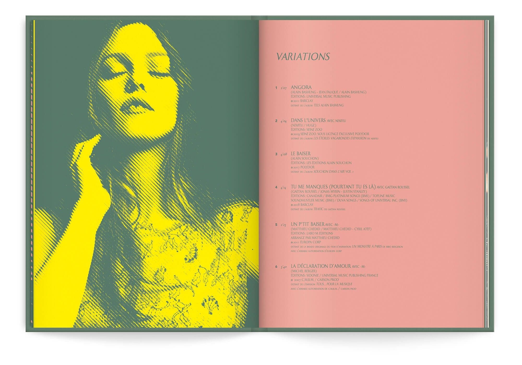 Portrait de Vanessa Paradis en trame bitmap jaune et vert. Graphisme signé IchetKar