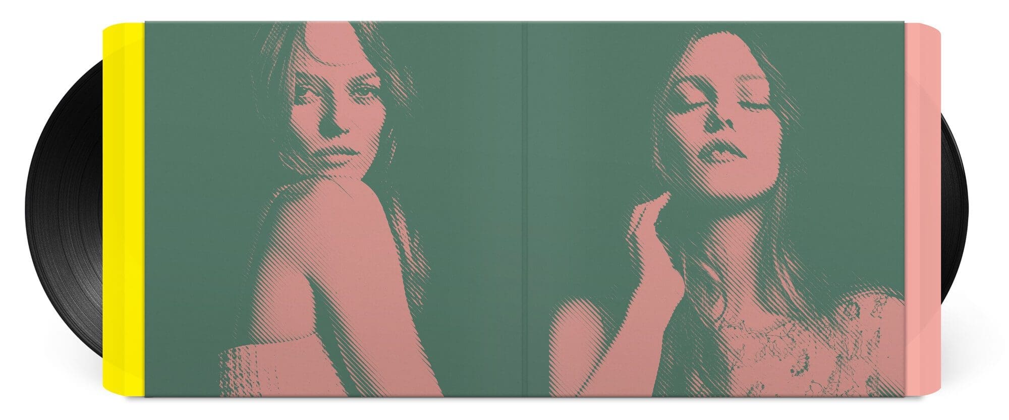 Double vinyle du best of des collaborations de Vanessa Paradis, images tramées, design vintage tout en rose, vert, jaune, graphisme IchetKar