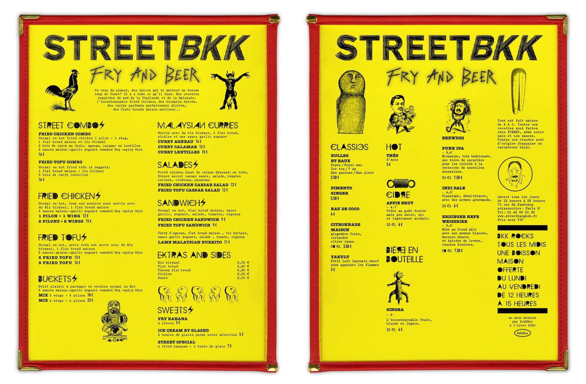 détail du menu de street bangkok par le studio de graphisme ichetkar. Un choix de typo punk rock pour la chaine de restaurant thaï design par IchetKar