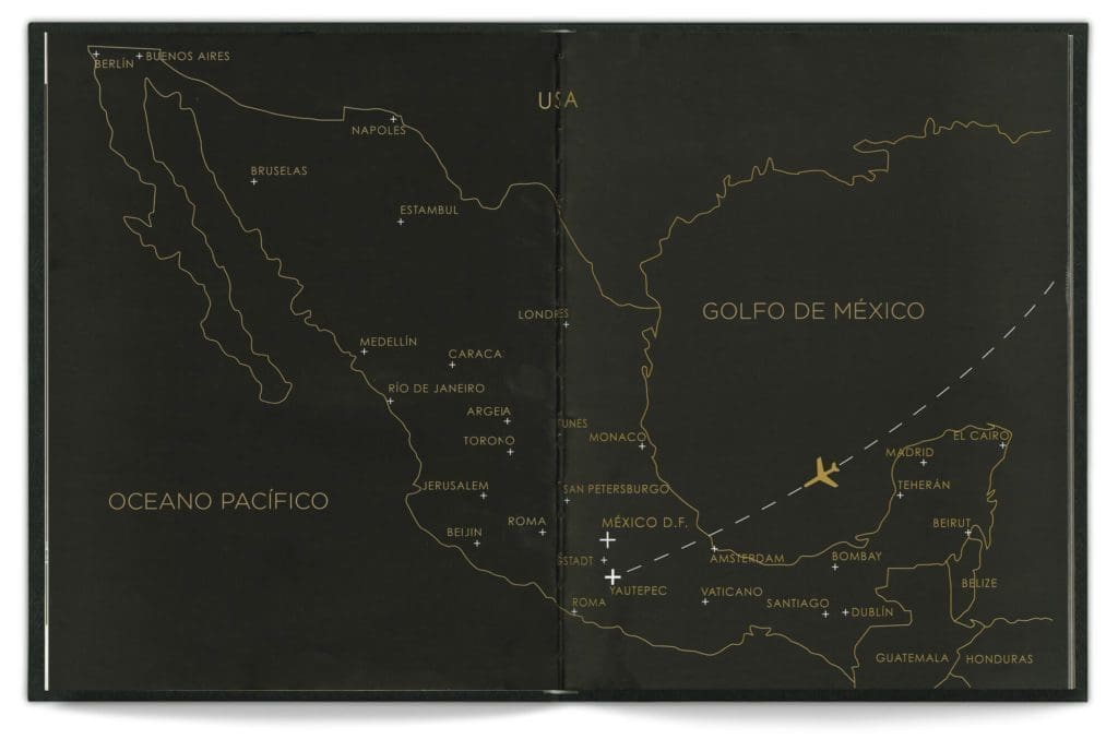La carte du Mexique redéssinée par le studio de design graphique IchetKar pour y faire apparaitre toute les villes qu'Emmanuel Picault a parcouru.