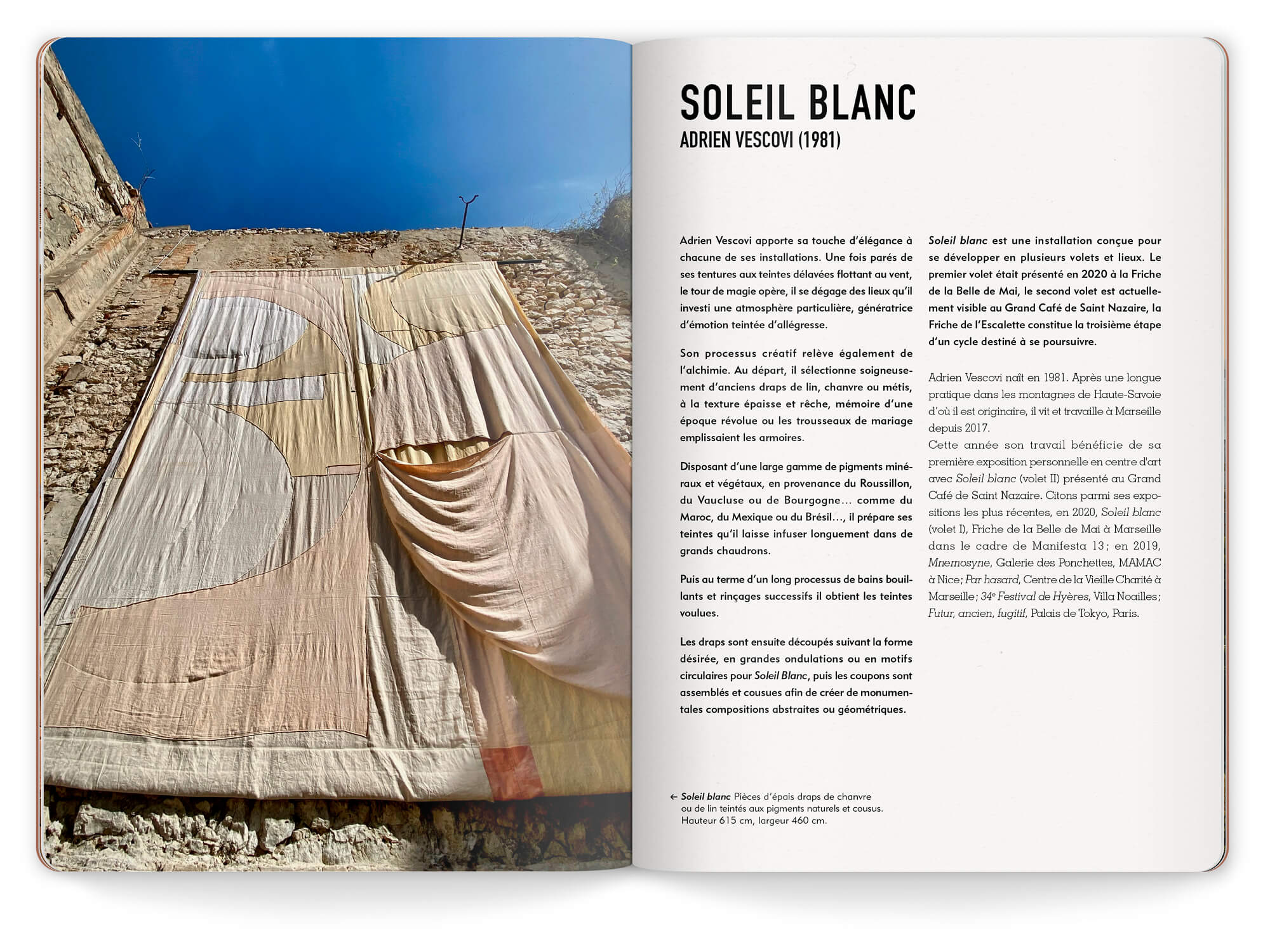 L'oeuvre Soleil Blanc d'Adrien Vescovi exposé à la friche de l'escalette, lieux d'exposition à marseille, design du livret IchetKar