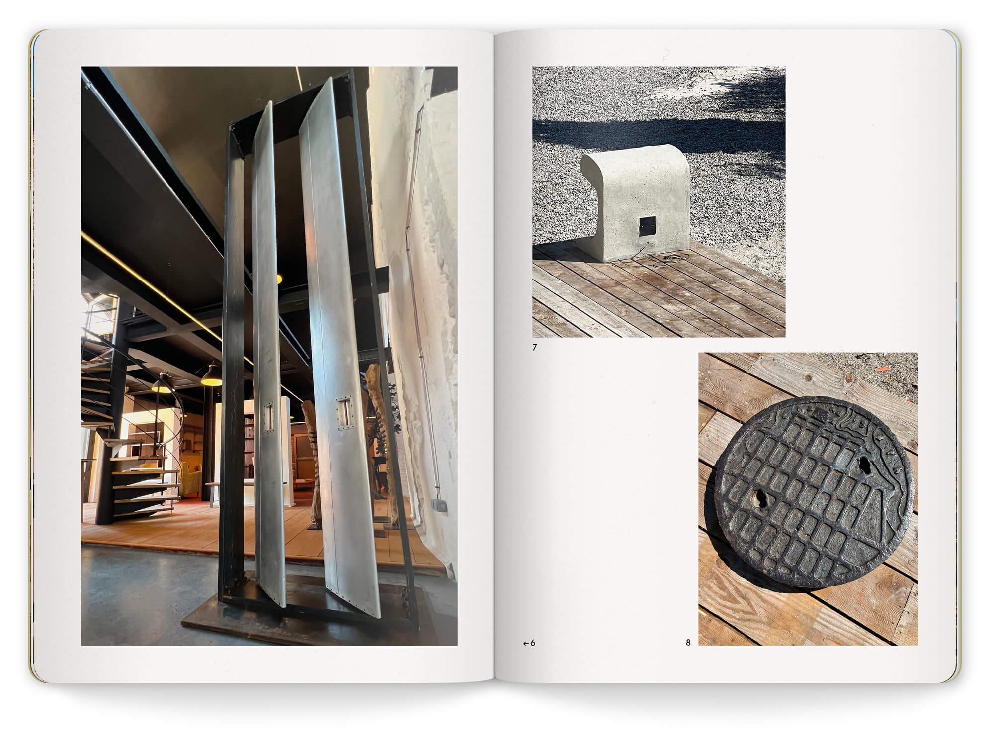 Ich&Kar met en page le livret de l'exposition de la Friche de l'escalette, double page de photos d'oeuvre d'art.