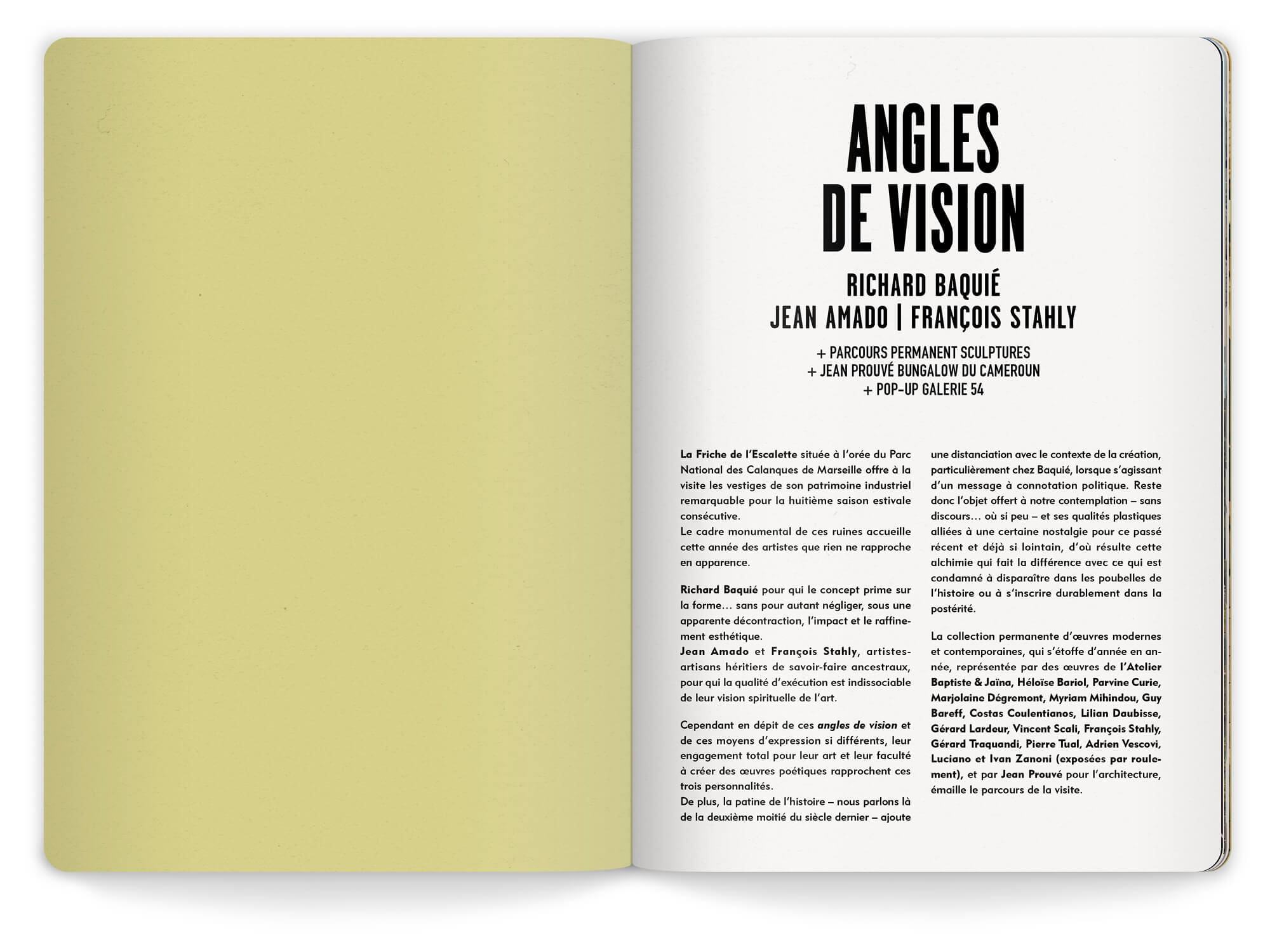 Première page du livret de l'exposition Angles de vision à la Friche de l'Escalette à Marseille, design IchetKar
