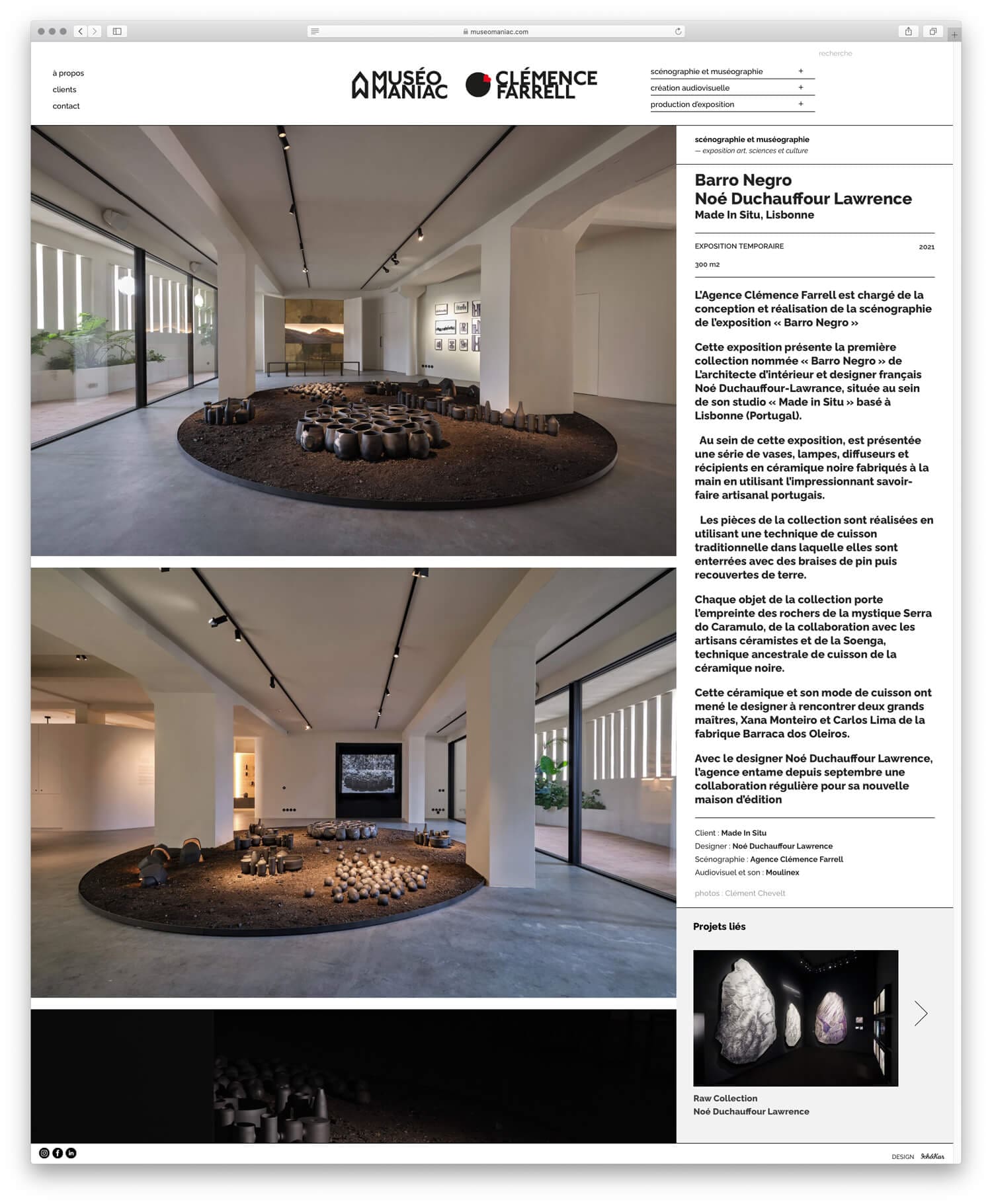 Une page article du site Museomaniac, agence de scénographie de Clemence Farrell, design web IchetKar